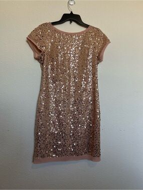 Vince Camuto Blush/Gold Sequin Shift Mini Dress